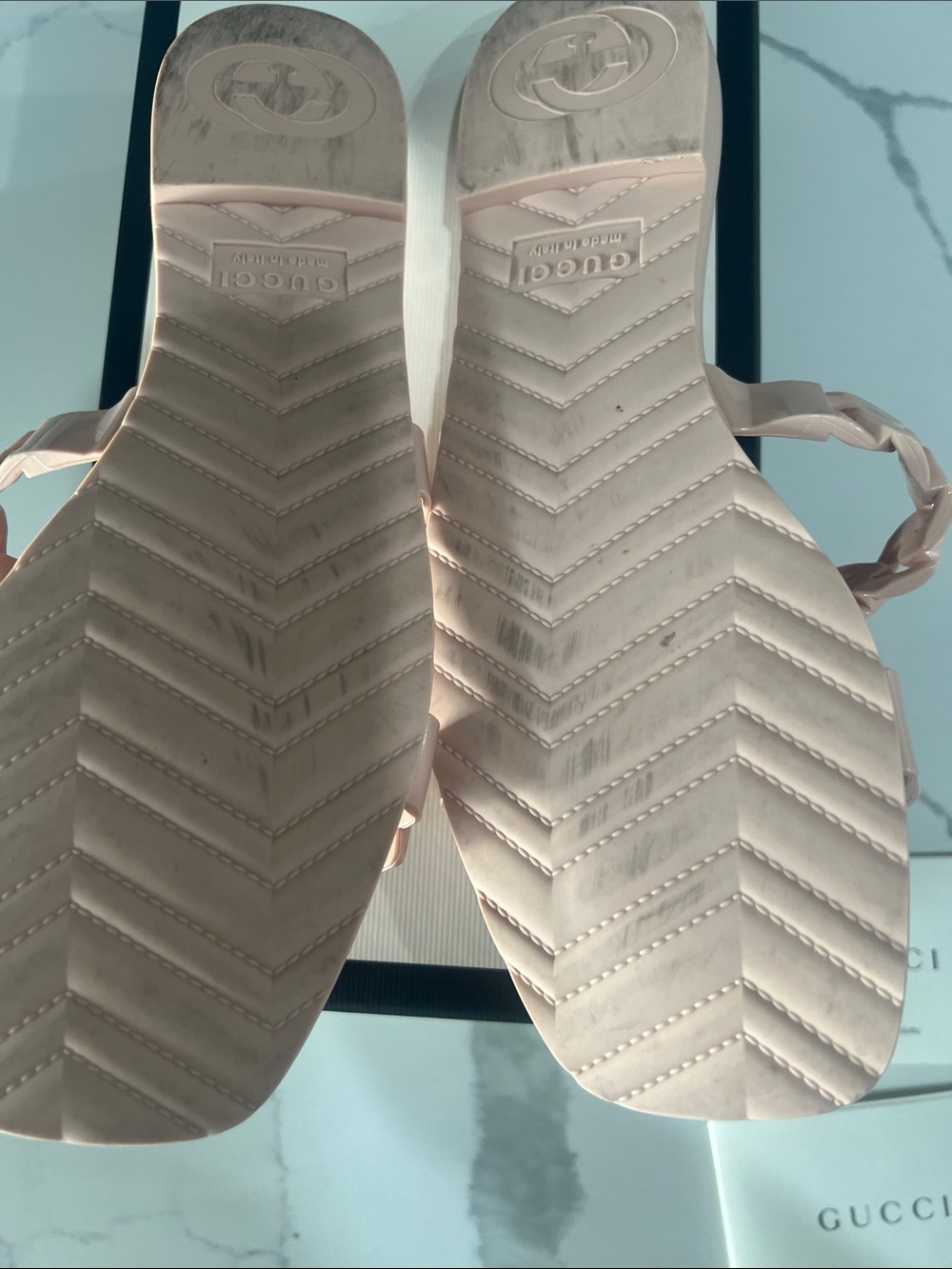 Gucci Women's Blush Pink Chain-Link Double Strap Slide Sandals - Picture 7 of 11